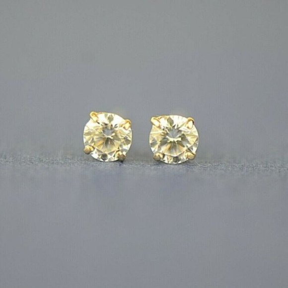 Solid 14k Yellow Gold Round Stone Prong Set Stud Push Back Earrings Size 9mm - Picture 7 of 9